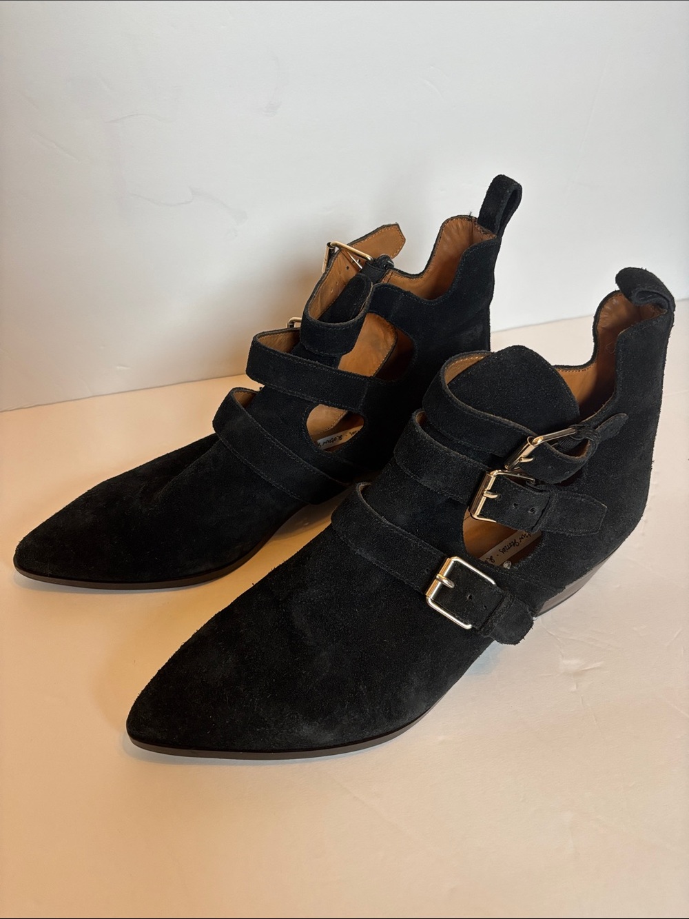 & Other Stories Black Suede Triple Buckle Strap Boots